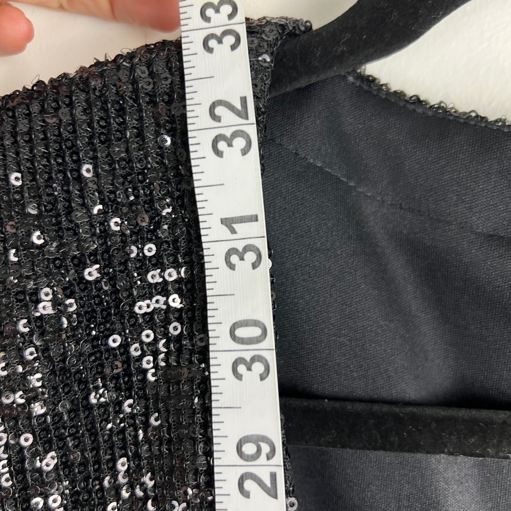 Ieena for Mac Duggal Sequin Mini Dress Deep V Black 26306 Size 2 - Picture 7 of 16